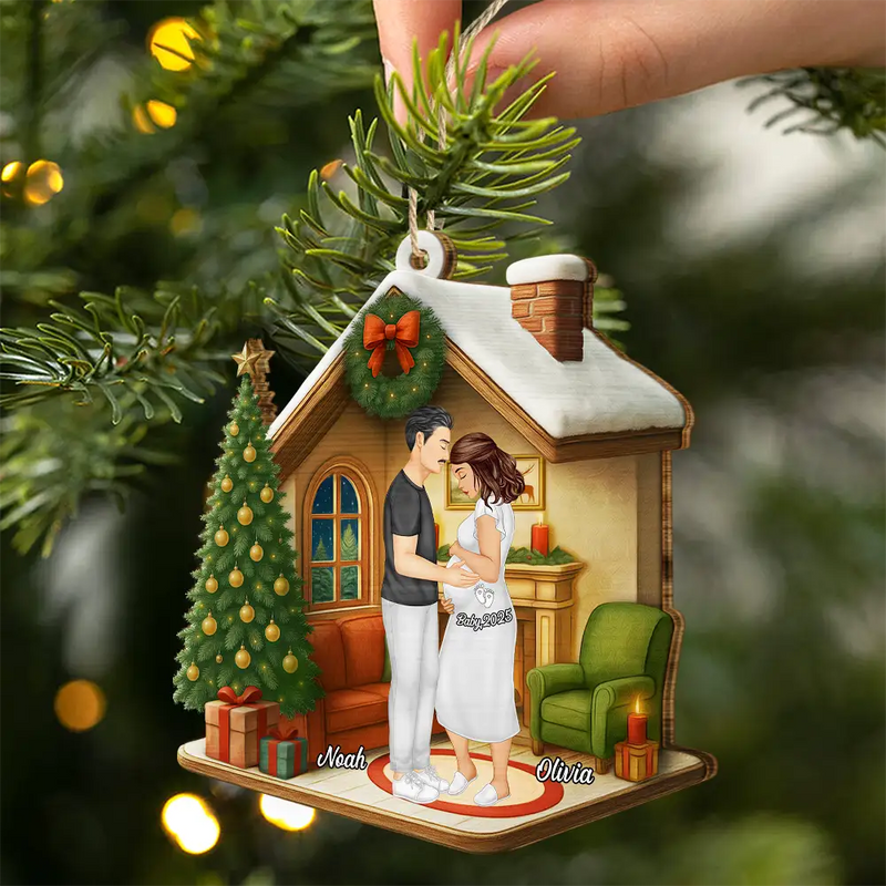 Expecting Parents Christmas Pregnancy - Personalized Custom Shaped Wooden Ornament