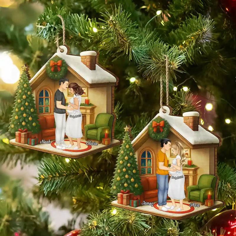 Expecting Parents Christmas Pregnancy - Personalized Custom Shaped Wooden Ornament