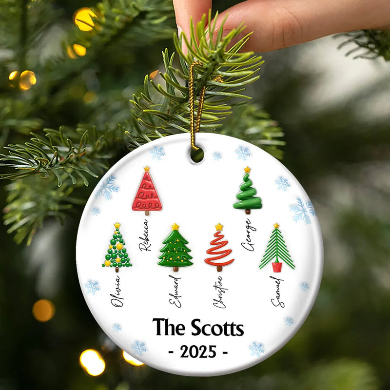 Family Christmas Tree 3D Inflated - Personalized Circle Acrylic Ornament