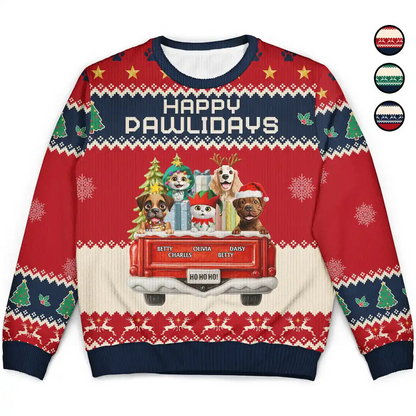 Feliz Navidog Truck Red - Personalized Unisex Ugly Sweater