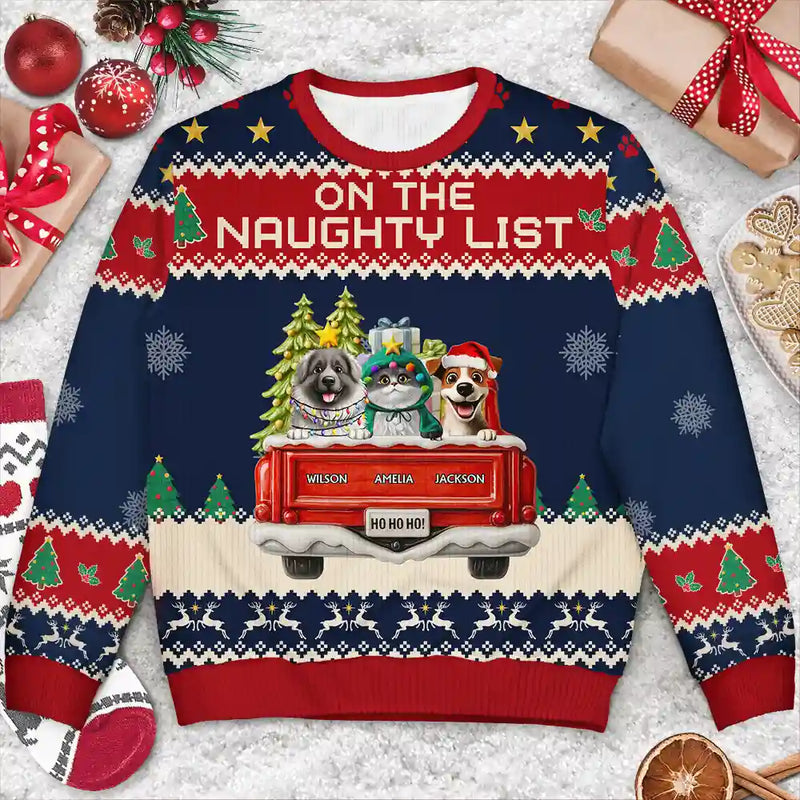 Feliz Navidog Truck Red - Personalized Unisex Ugly Sweater