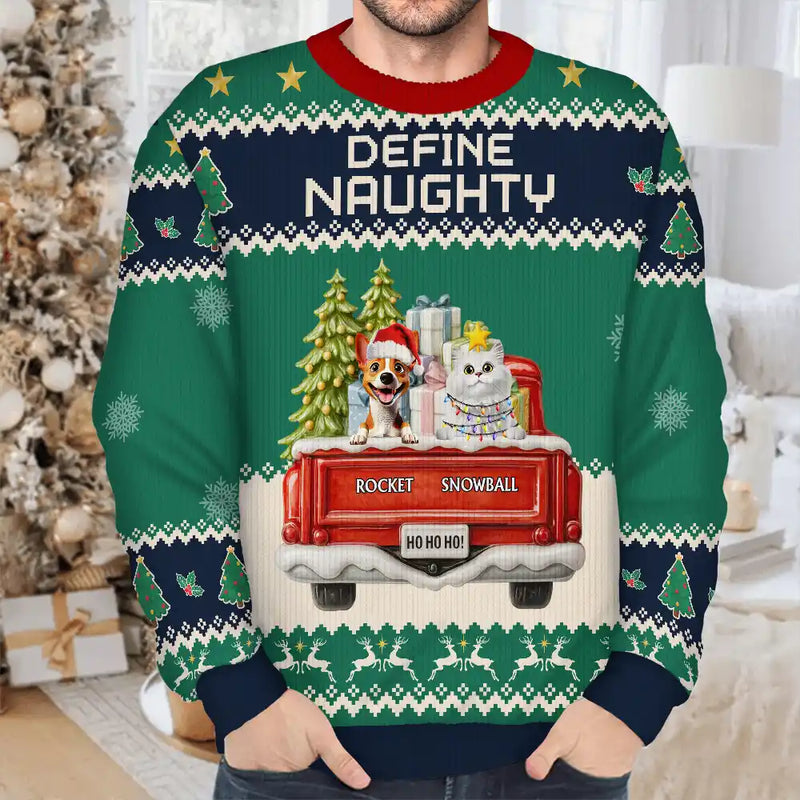 Feliz Navidog Truck Red - Personalized Unisex Ugly Sweater