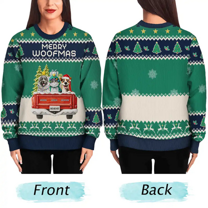 Feliz Navidog Truck Red - Personalized Unisex Ugly Sweater
