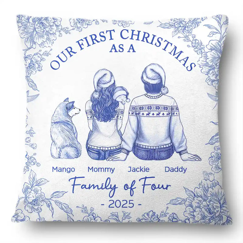 First Christmas As A Family Of Four New Parents Toile - Personalized Pillow