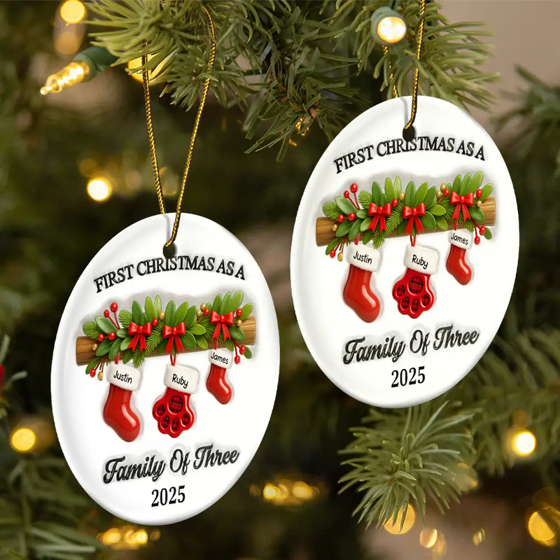 First Christmas Stocking Family - Personalized Circle Acrylic Ornament