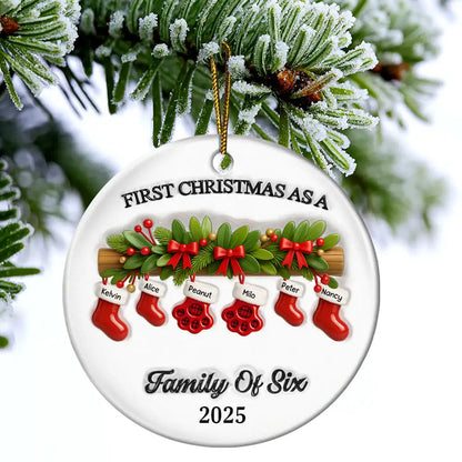 First Christmas Stocking Family - Personalized Circle Acrylic Ornament