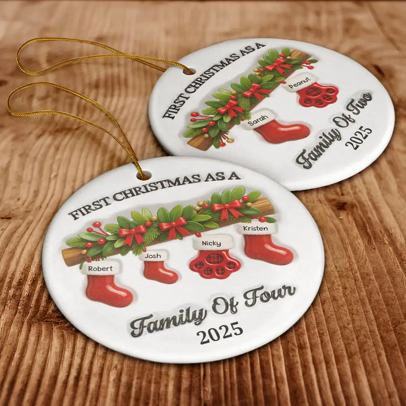 First Christmas Stocking Family - Personalized Circle Acrylic Ornament