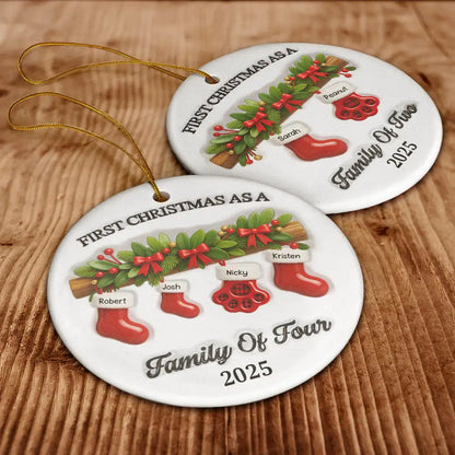 First Christmas Stocking Family - Personalized Circle Acrylic Ornament