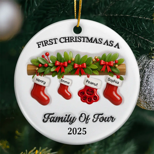 First Christmas Stocking Family - Personalized Circle Acrylic Ornament