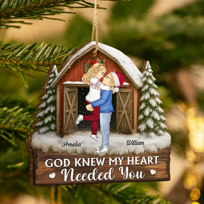 God Gave Me You Couple Red Barn - Personalized Custom Shaped Wooden Ornament
