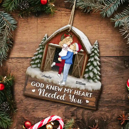 God Gave Me You Couple Red Barn - Personalized Custom Shaped Wooden Ornament