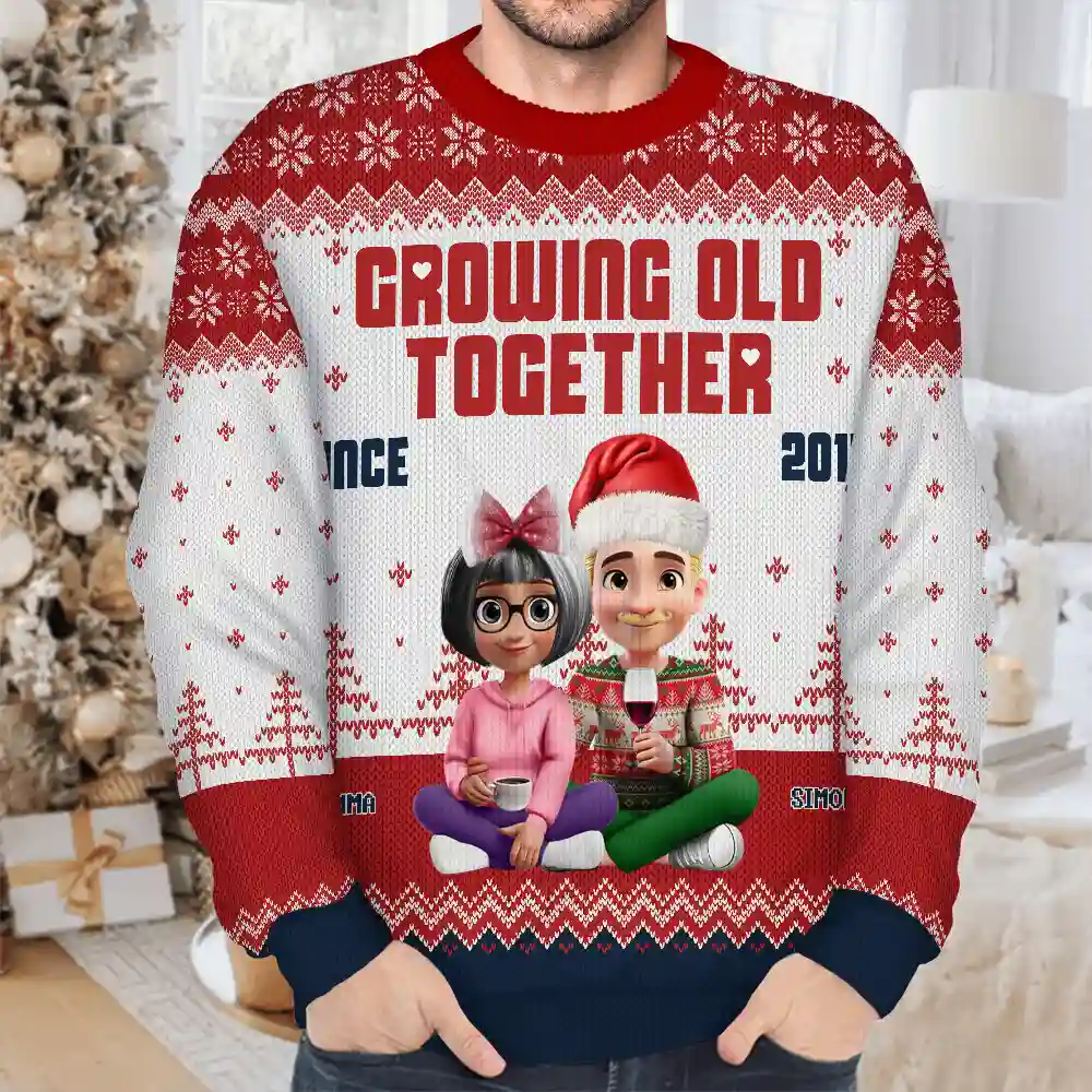 Growing Old Together Since 3D Couple - Personalized Unisex Ugly Sweater