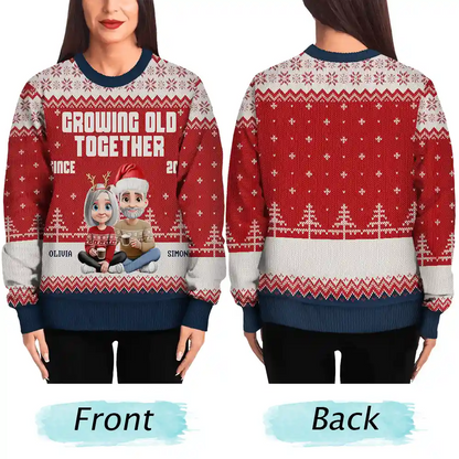 Growing Old Together Since 3D Couple - Personalized Unisex Ugly Sweater