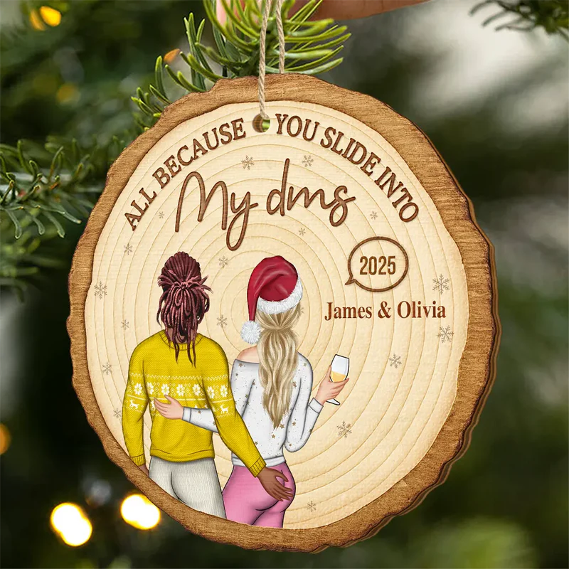 It Started With A Message Online Dating Couple - Personalized Custom Shaped Wooden Ornament