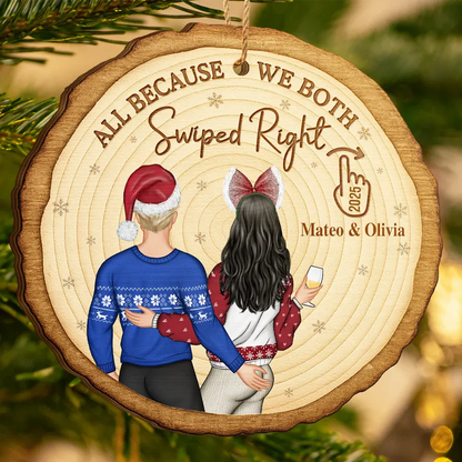 It Started With A Message Online Dating Couple - Personalized Custom Shaped Wooden Ornament