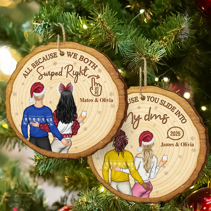 It Started With A Message Online Dating Couple - Personalized Custom Shaped Wooden Ornament