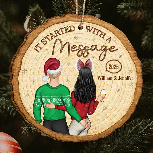 It Started With A Message Online Dating Couple - Personalized Custom Shaped Wooden Ornament