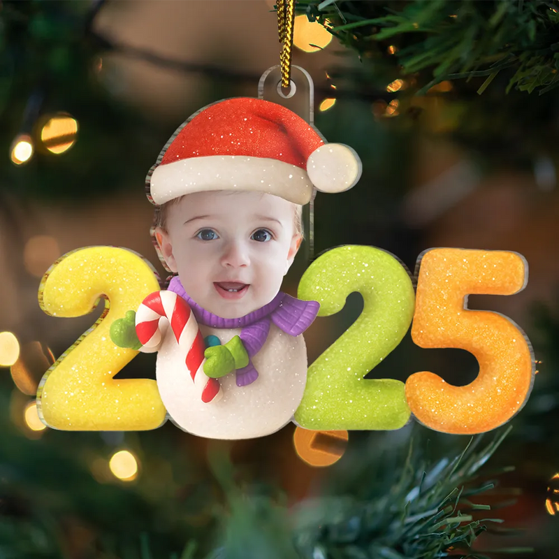 Custom Photo Sweet Candy Snowman Funny Baby First Christmas - Personalized Custom Shaped Acrylic Ornament