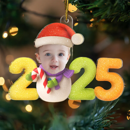 Custom Photo Sweet Candy Snowman Funny Baby First Christmas - Personalized Custom Shaped Acrylic Ornament