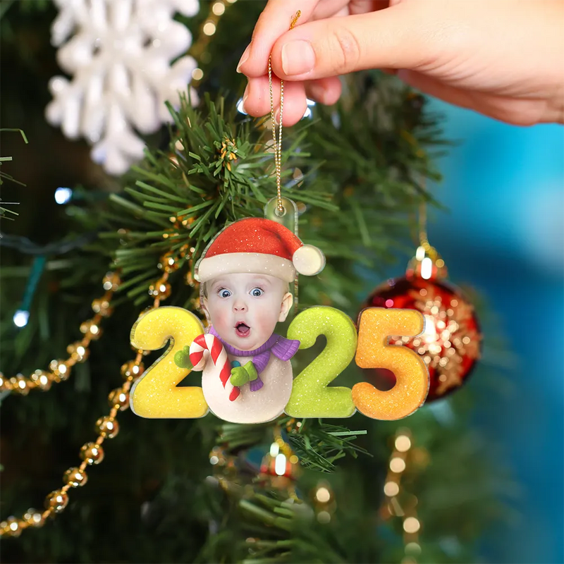 Custom Photo Sweet Candy Snowman Funny Baby First Christmas - Personalized Custom Shaped Acrylic Ornament