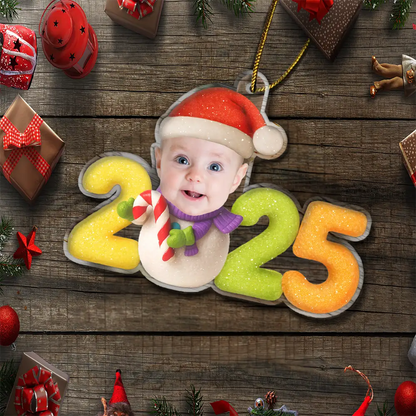 Custom Photo Sweet Candy Snowman Funny Baby First Christmas - Personalized Custom Shaped Acrylic Ornament