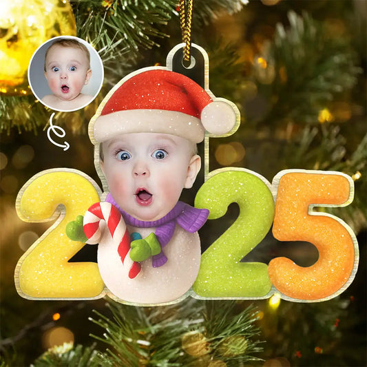 Custom Photo Sweet Candy Snowman Funny Baby First Christmas - Personalized Custom Shaped Acrylic Ornament