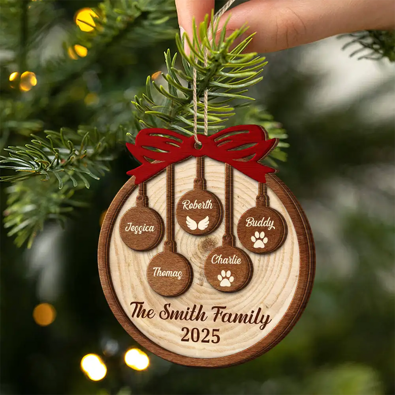 Happy Family Merry Christmas - Personalized Wooden Ornament