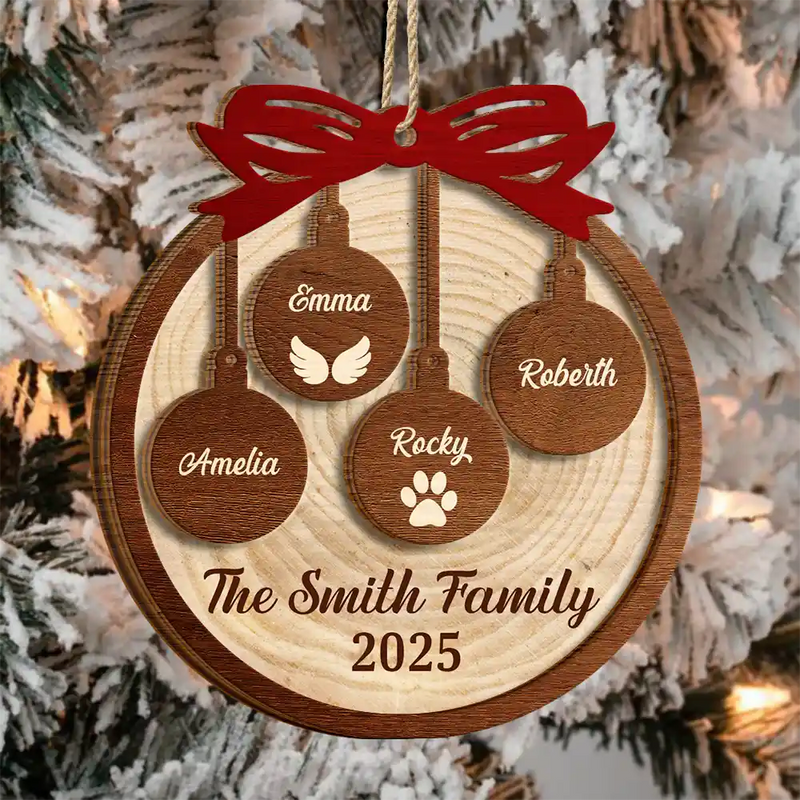 Happy Family Merry Christmas - Personalized Wooden Ornament