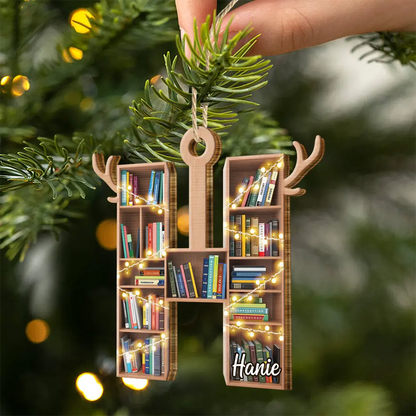 Monogram Letter Bookish Keepsake - Personalized Custom Shaped Wooden Ornament