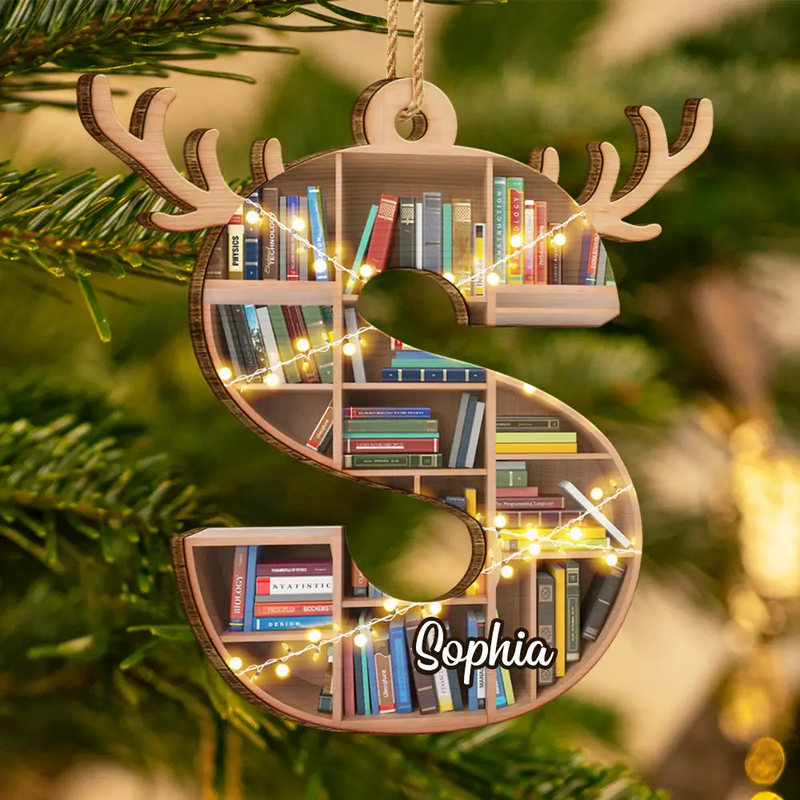 Monogram Letter Bookish Keepsake - Personalized Custom Shaped Wooden Ornament