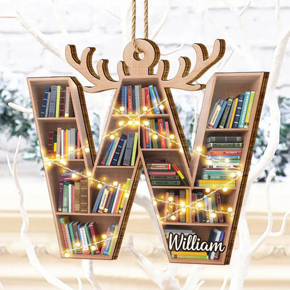 Monogram Letter Bookish Keepsake - Personalized Custom Shaped Wooden Ornament