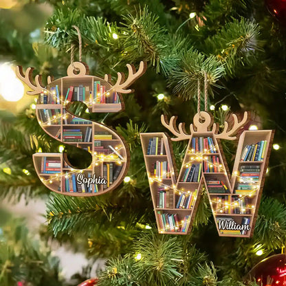 Monogram Letter Bookish Keepsake - Personalized Custom Shaped Wooden Ornament