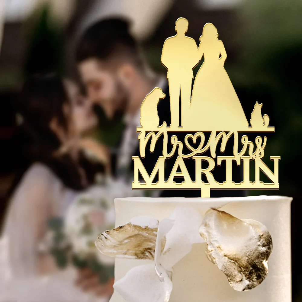 Mr & Mrs Pet Couple Wedding - Personalized Cake Topper