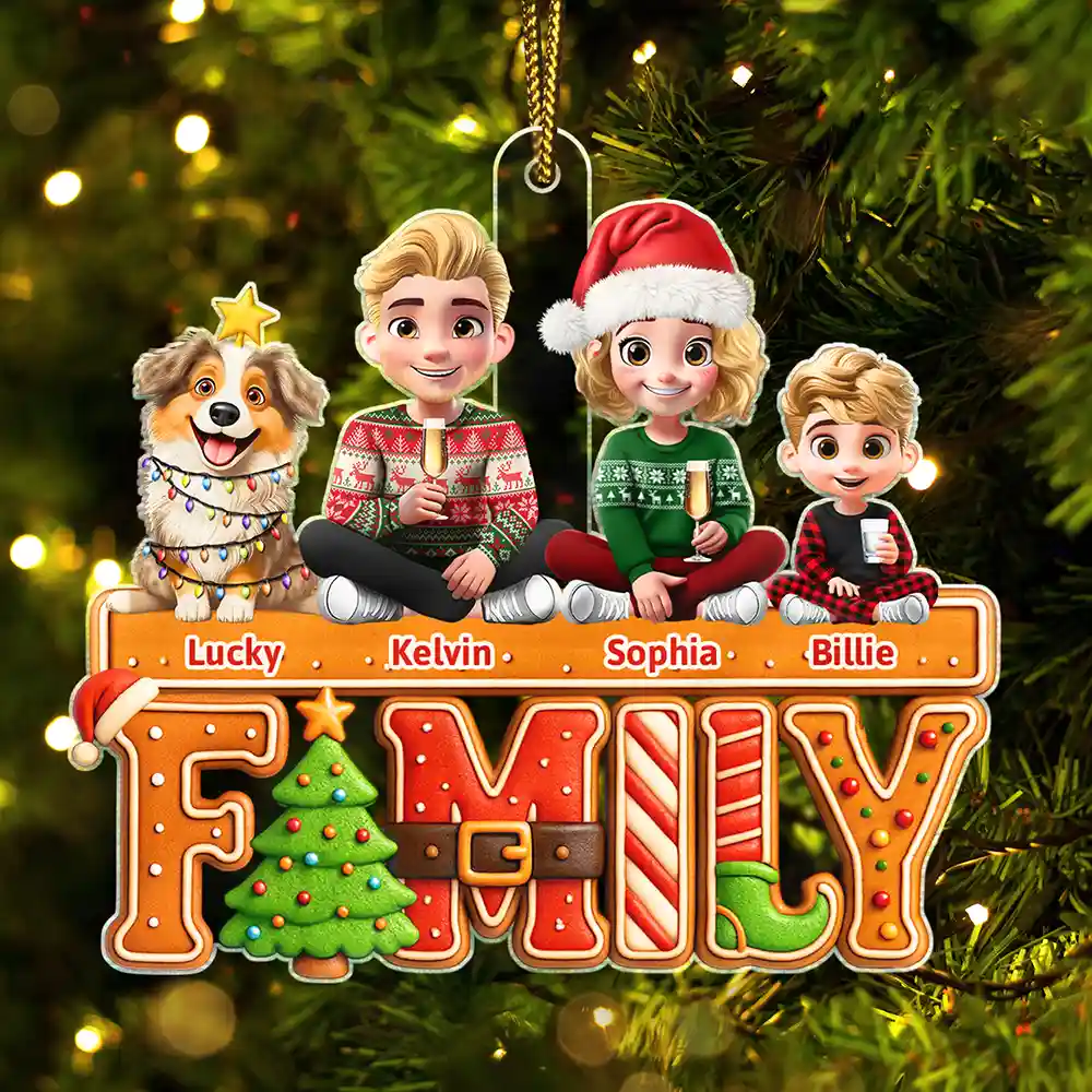 3D Effect Christmas Family Cookie - Personalized Custom Shaped Acrylic Ornament