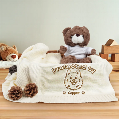 Protected By Dogs - Personalized Embroidered Knitted Baby Blanket
