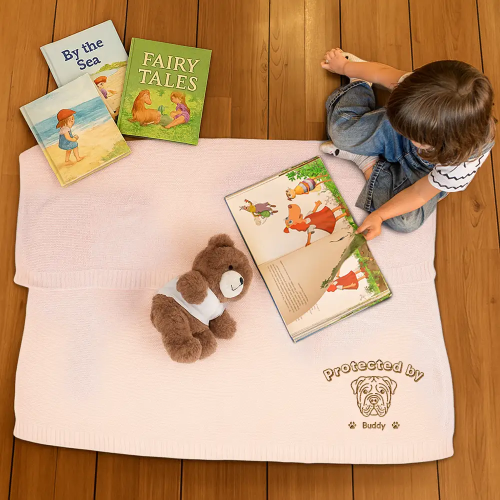 Protected By Dogs - Personalized Embroidered Knitted Baby Blanket