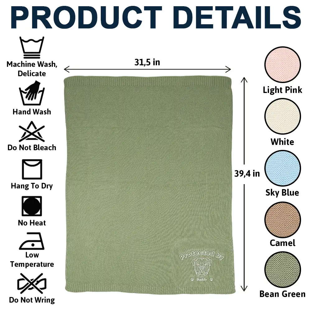 Protected By Dogs - Personalized Embroidered Knitted Baby Blanket