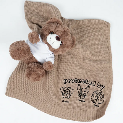 Protected By Dogs - Personalized Embroidered Knitted Baby Blanket