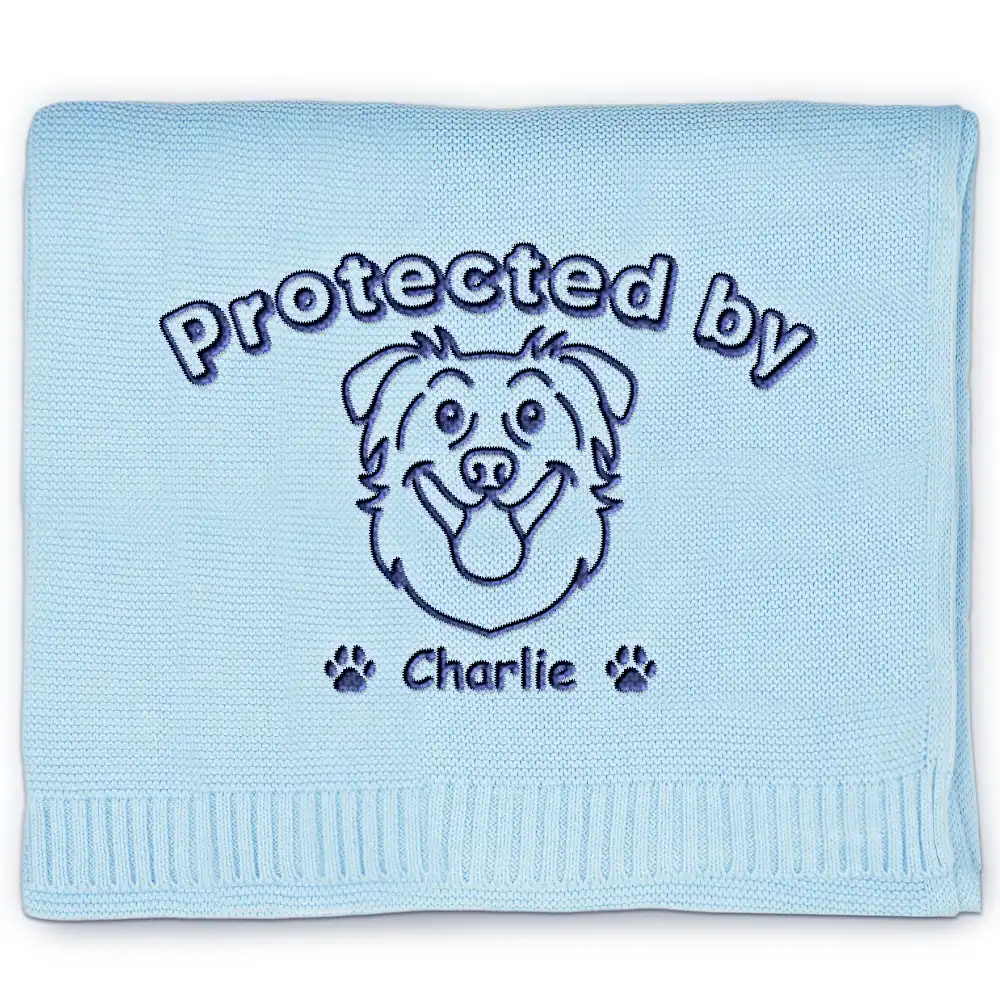 Protected By Dogs - Personalized Embroidered Knitted Baby Blanket