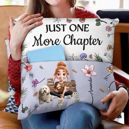 My Reading Pillow Reading Girl With Pets & Birth Month Flower - Personalized Pocket Pillow