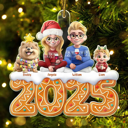 Christmas Gingerbread Family 3D Effect - Personalized Custom Shaped Acrylic Ornament