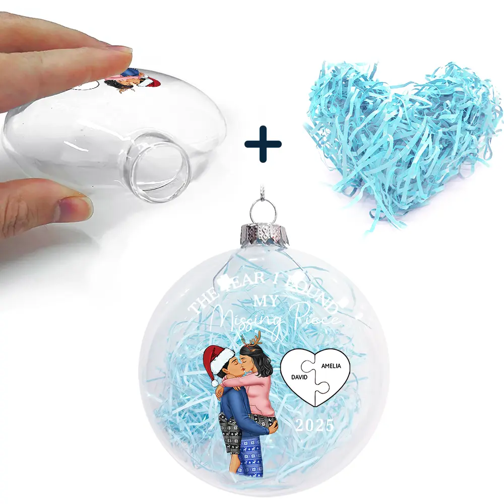 The Year I Found My Missing Piece Kissing Couples - Personalized Clear Flat Ball Ornament