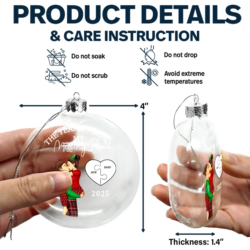 The Year I Found My Missing Piece Kissing Couples - Personalized Clear Flat Ball Ornament