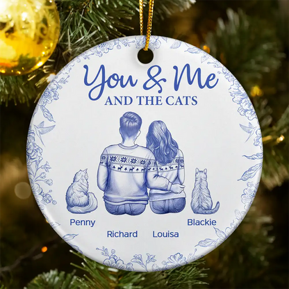 You & Me & The Cat Toile - Personalized Circle Acrylic Ornament