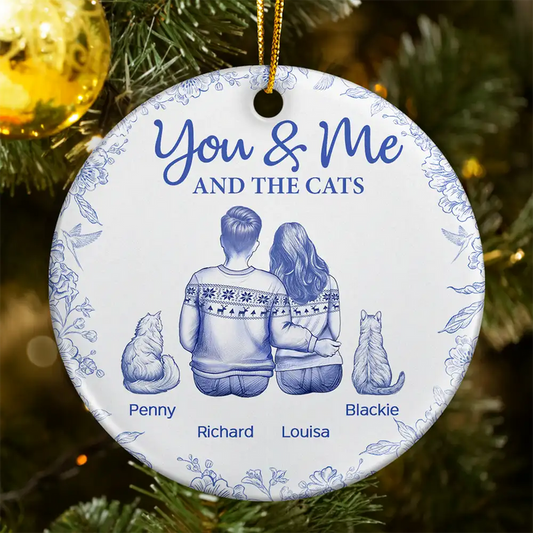 You & Me & The Cat Toile - Personalized Circle Acrylic Ornament