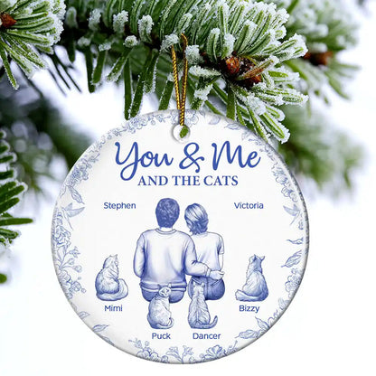 You & Me & The Cat Toile - Personalized Circle Acrylic Ornament