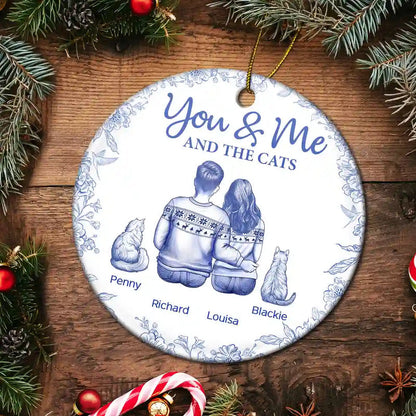 You & Me & The Cat Toile - Personalized Circle Acrylic Ornament