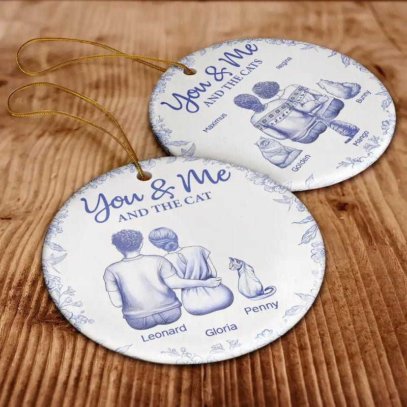 You & Me & The Cat Toile - Personalized Circle Acrylic Ornament
