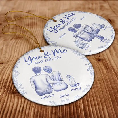 You & Me & The Cat Toile - Personalized Circle Acrylic Ornament