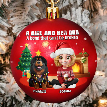 3D Effect A Girl And Her Dog - Personalized Acrylic Ornament